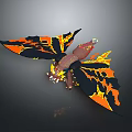 Mythical Dragon Character Flying With Orange Black Fire Wings And Detailed Claws