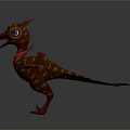 3D Bird Model With Red Bow Tie Brown Feathers Spread Wings Big Eyes And Crest