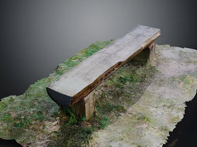 Rustic Outdoor Bench with Weathered Wood in Grass and Dirt Garden 3d model