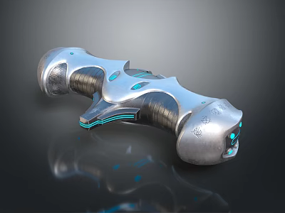 Futuristic Silver Sci Fi Device With Blue Glowing Accents And Textured Details 3d model