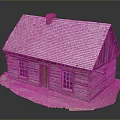 Log Cabin Model With Weathered Wooden Structure Roof Chimney Windows And Door