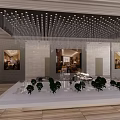Modern Sales Office Interior With Spacious Reception Area Display Tables And Green Plants