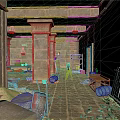 Modern Restoration Work Inside Ancient Stone Building With Columns And Tools 3d model