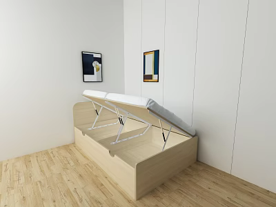 Modern Foldable Single Bed With Wooden Frame Wall Art And Wooden Floor 3d model