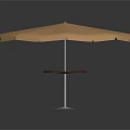Scenic Outdoor Landscape With Octagonal Beige Umbrella Wooden Base Metal Pole And Dark Background Reflection