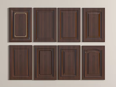 Dark Brown Cabinet Doors With Various Styles And Golden Frame Details 3d model