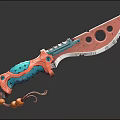 Artistic Decorative Knife With Red Blade Green Textured Handle Circular Holes And Orange Rope Tassel