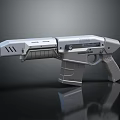 Futuristic Silver Pistol With Sleek Modern Design And Advanced Ergonomic Grip Details
