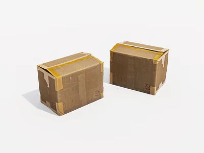 Two Brown Cardboard Boxes Sealed With Yellow Tape For Packaging 3d model
