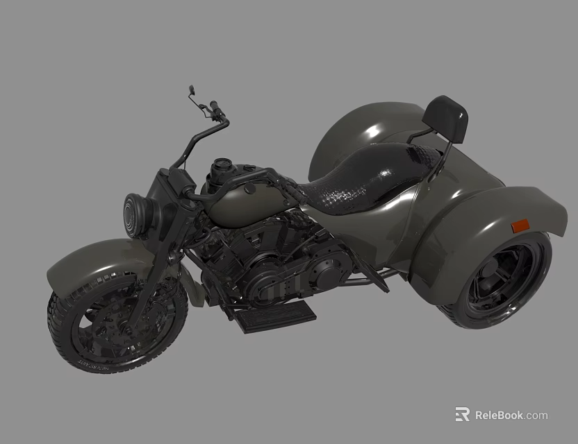 Classic Three Wheeled Motorcycle With Dark Gray Body And Black Seat In Retro Style 3d model 