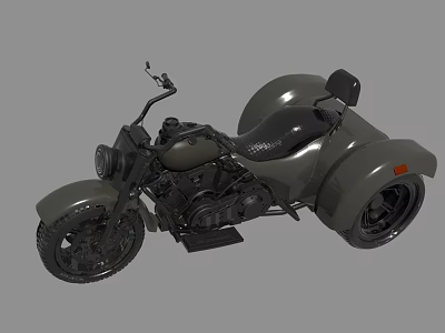 Classic Three Wheeled Motorcycle With Dark Gray Body And Black Seat In Retro Style 3d model