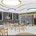 Bright And Spacious Kindergarten Interior With Tables Chairs And Decorations