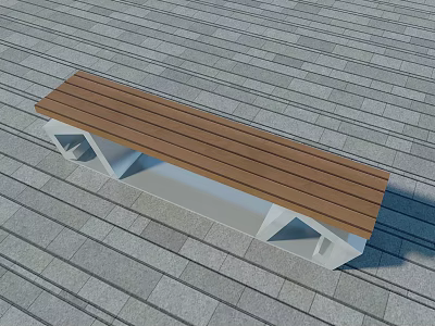 Wooden Seat Outdoor Bench With White Metal Frame On Slate Floor 3d model