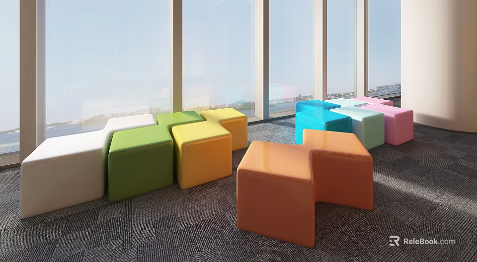 Colorful Modular Public Chairs With Vibrant Hues For Modern Indoor Public Space 3d model 