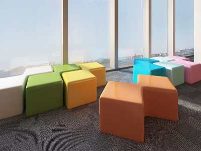 Colorful Modular Public Chairs With Vibrant Hues For Modern Indoor Public Space 3d model