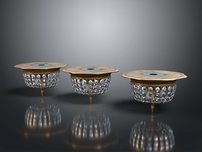 Elegant Three Candlesticks Featuring Golden Bases Transparent Crystal Structures And Colored Top Decorations 3d model