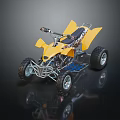 Bright Yellow Four Wheeled Motorcycle With Black Silver Components On Dark Background And Reflection 3d model