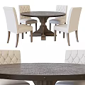 Round Wooden Dining Table Set With Four Upholstered Button Tufted Back Chairs 3d model