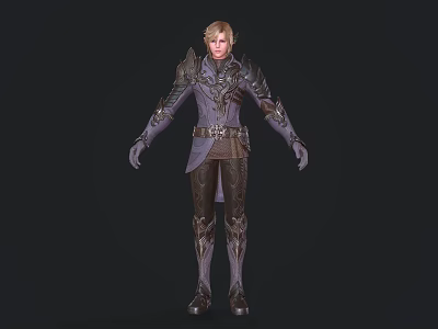Fantasy Game Movie Character With Blonde Hair And Elaborate Decorative Armor Outfit 3d model
