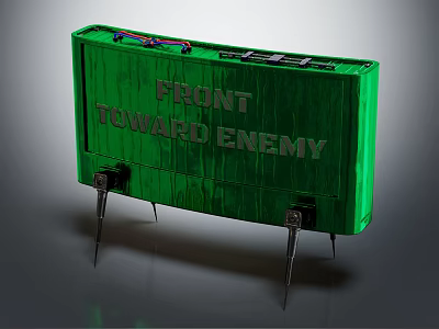 Green Military Weapon Featuring Front Toward Enemy Text And Metal Spikes 3d model