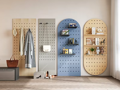 Wooden Wall Decor with Hooks and Shelves for Hanging Clothes and Home Storage 3d model