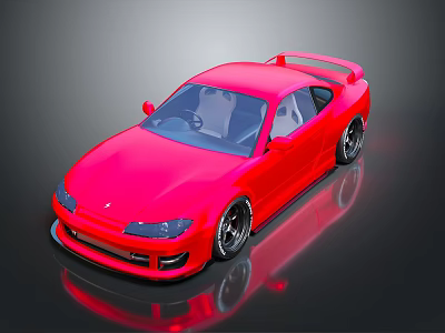 Red Two Door Sports Car With Rear Spoiler And Shiny Alloy Wheels 3D Render 3d model