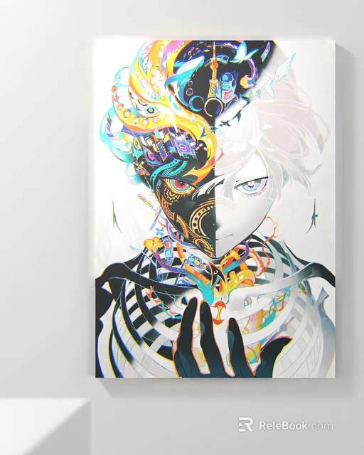 Other Colorful Anime Character Illustration With Skeleton Hands And Abstract Patterns 3d model 