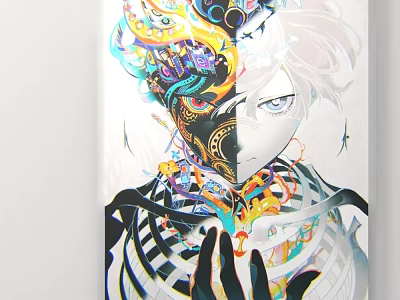 Other Colorful Anime Character Illustration With Skeleton Hands And Abstract Patterns 3d model