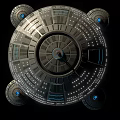 Futuristic Disc Shaped Spaceship Structure With Multiple Circular Sections And Lights 3d model