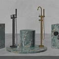 Elegant Bathroom Accessories Featuring Marble Base And Black Gold Metal Faucet Shower Head
