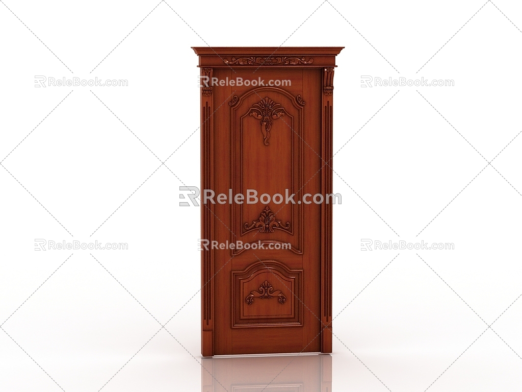 European-style solid wood door 3d model