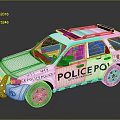 White SUV Style Police Car With Roof Mounted Lights And POLICE Decals
