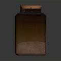 Transparent Square Household Storage Jar With Orange Lid And Spices Inside
