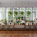 Indoor Garden Decor With Wooden Shelves Potted Plants And Hanging Greenery Natural Light Through Blinds