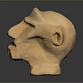 Simplified Clay Human Head Sculpture With Beard And Facial Features On Dark Background
