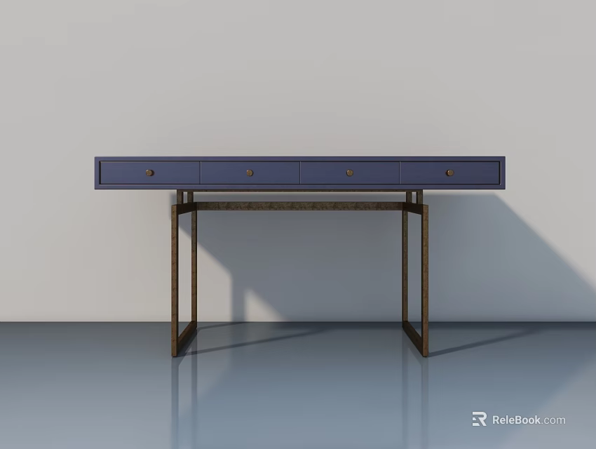 Modern Blue Dressing Table With Four Drawers And Metal Frame Smooth Surface 3d model 