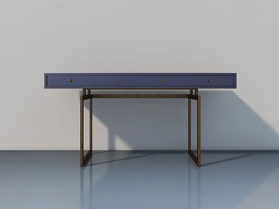 Modern Blue Dressing Table With Four Drawers And Metal Frame Smooth Surface 3d model