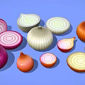 Fresh Colorful Onions Whole And Sliced Varieties On Blue Background