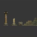 Cartoon Scene Featuring Ancient Style Brick Walls Doors Columns And Floor Tiles