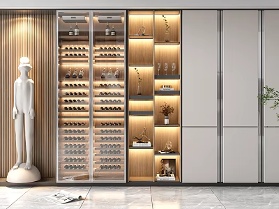 Modern Wine Cabinet With Glass Doors LED Lighting And Decorative Shelves For Home 3d model
