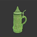 Traditional Ceramic German Beer Stein With Carved Scenery Patterns Lid And Handle For Daily Use
