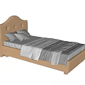 Simple Modern Single Bed With Curved Upholstered Headboard Button Details And White Gray Bedding