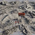 Natural Stone Chunks And Wood Pieces Piled On Construction Site Ground