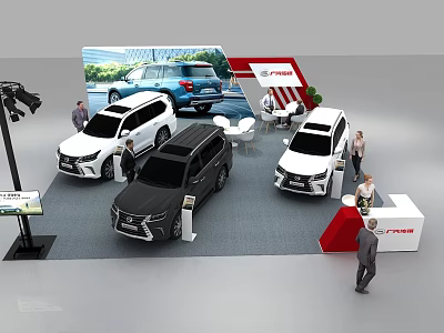 Automobile Exhibition Booth With Multiple SUVs And Large Background Screen Display Setup 3d model