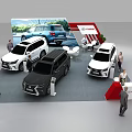 Automobile Exhibition Booth With Multiple SUVs And Large Background Screen Display Setup