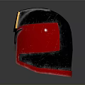 Combat Weapon Helmet With Shiny Silver Red Yellow Details And Metallic Surface Design