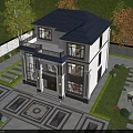 Two Story Detached Villa Exterior With Large Windows Swimming Pool Lawn And Greenery