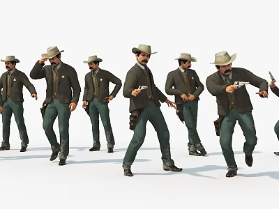 Game and Movie Cowboy Characters With Hats Holding Guns in Various Poses 3d model