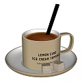 Delicious Lemon Curd Ice Cream Topping Drink With Black Straw And Sugar Cubes