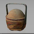 Colorful Handcrafted Woven Basket with Green Handle and Lid for Daily Necessities Storage